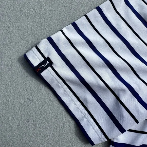 RLX Ralph Lauren Golf Polo Shirt Men Large Striped White/Navy Performance Casual - Picture 4 of 9